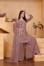 Teeya Creation Onion Color Faux Georgette Embroidery Work Wedding Wear Palazzo Set - Distacart