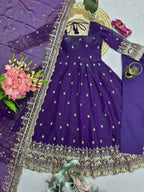 Teeya Creation Purple Fendi Silk Designer Heavy Work Wedding Wear Long Gown