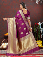 Lorenvalley Fashion Wine Soft Silk Woven Design Gold Zari Weaving Saree