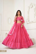 Aastha Fashion Bright Pink Butterfly Net Tone To Tone Thread Work And Sequence Work Embroidery Wedding Wear Lehenga Choli