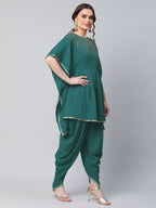 Ahalyaa Women Dark Green Crepe Glitter Printed Kurta with Dhoti Pants - Distacart