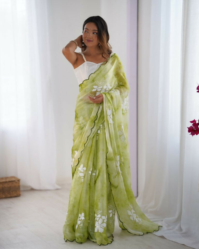 Green Jimmy Choo Printed, Sequence Embroidery Work Saree - Saima