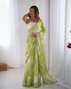 Green Jimmy Choo Printed, Sequence Embroidery Work Saree - Saima