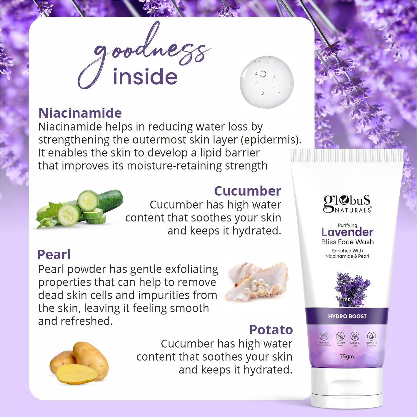 Globus Naturals Purifying Lavender Face Wash - Distacart
