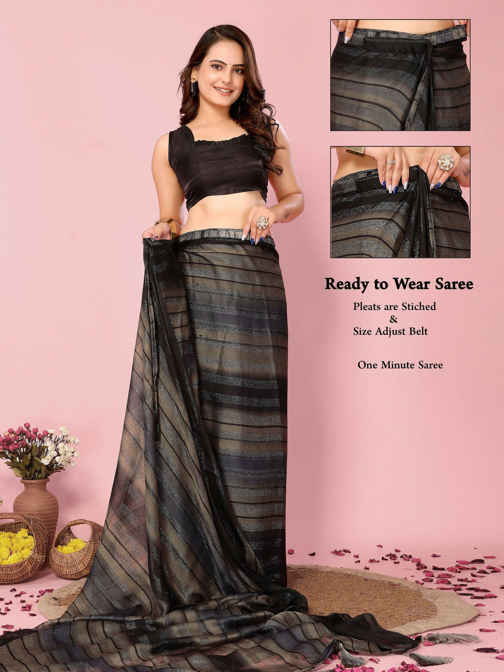 Attractive These Party Wear Ready To Wear Saree - Grey