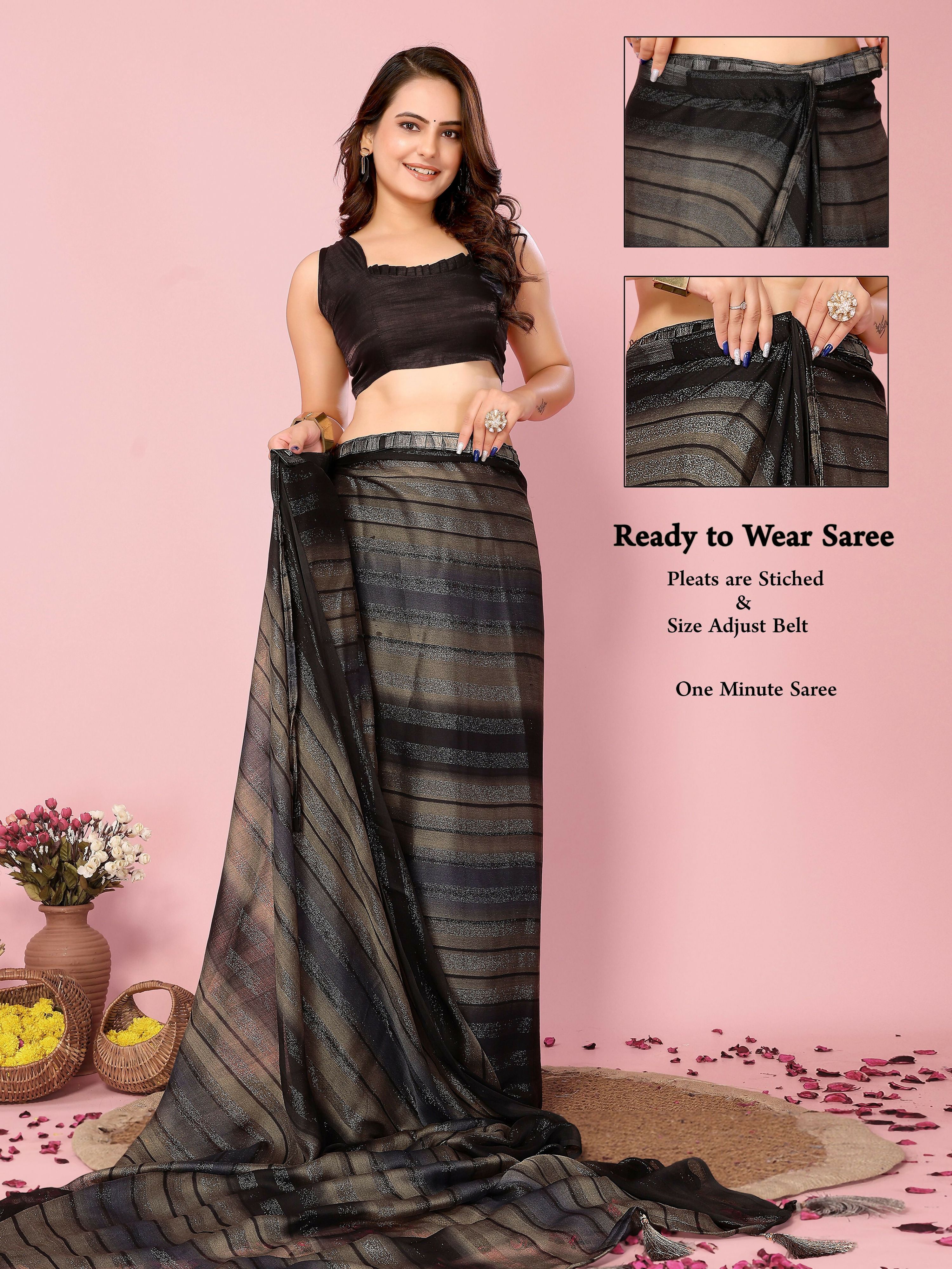 Attractive These Party Wear Ready To Wear Saree - Grey