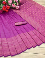 DEIANA'S Beautiful Designer Golden zari Soft Lichi Silk Saree - Majanta