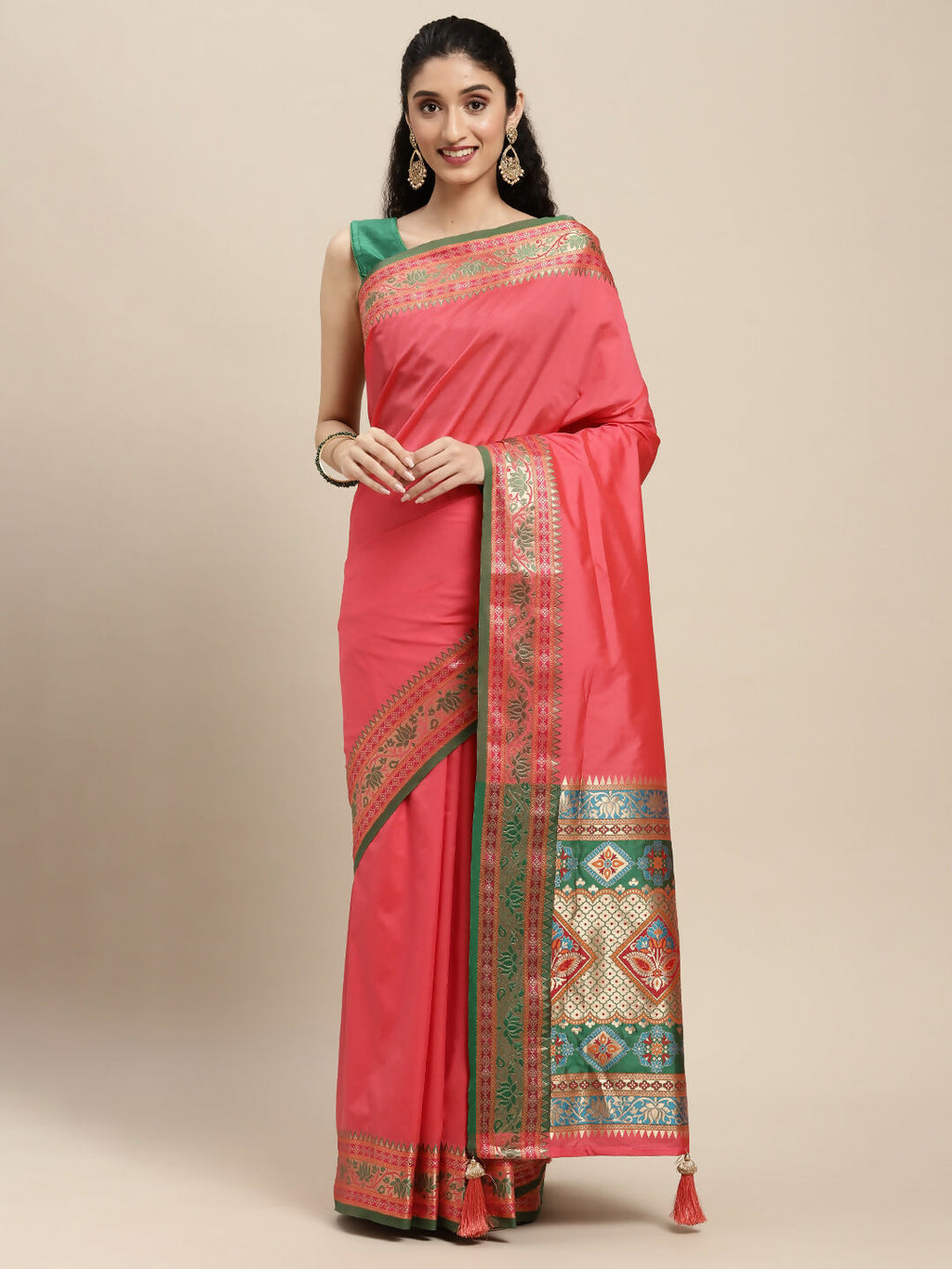 Shree Shyam Fashion Silk Blend Gajari Saree - Distacart