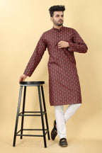 Maroon Cotton Printed Men's Kurta - Mahotsav