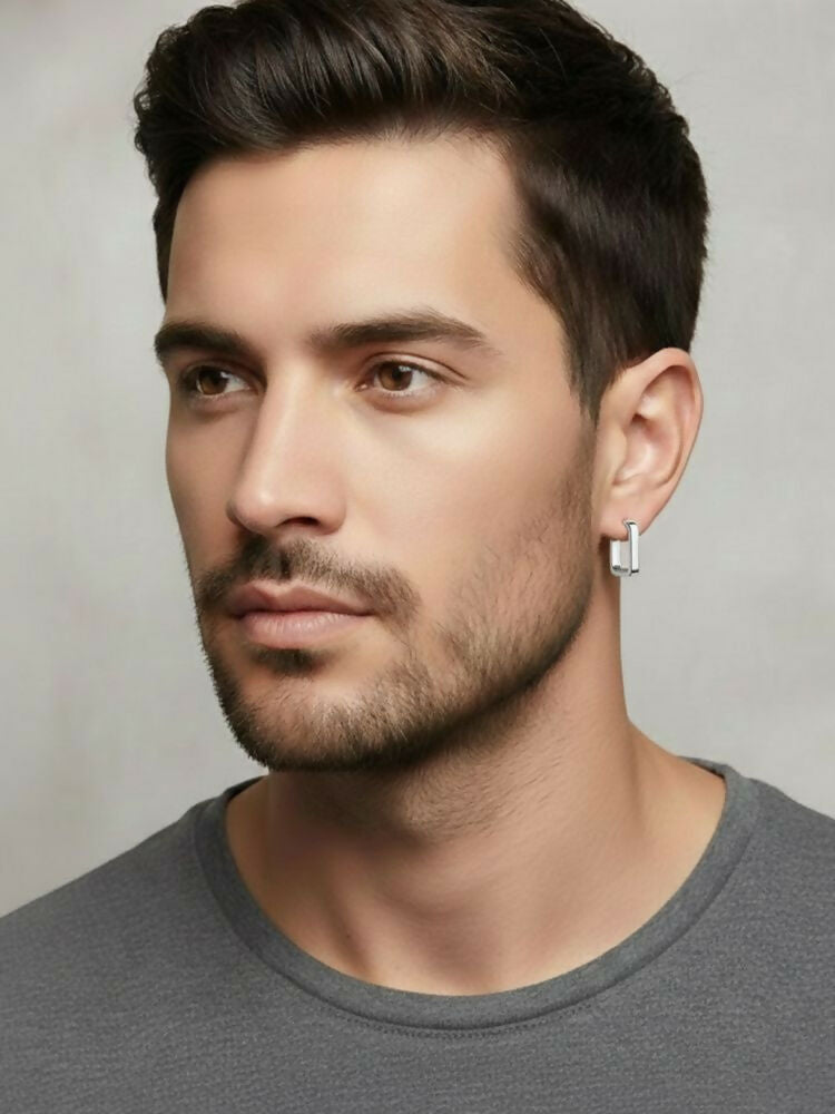 NVR Men's Silver Plated Geomatric Shaped Hoop Earrings - Distacart