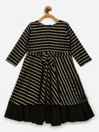 Ahalyaa Black Georgette Gold Print Kids Kurta For Girls