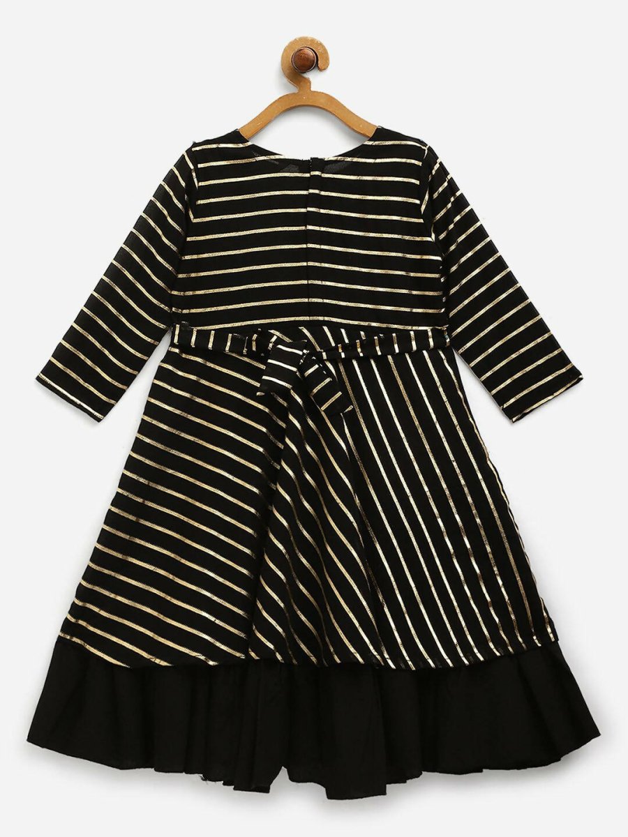 Ahalyaa Black Georgette Gold Print Kids Kurta For Girls