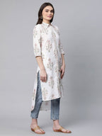 Ahalyaa Women's Off White Pure Cotton Floral Printed Kurta - Distacart