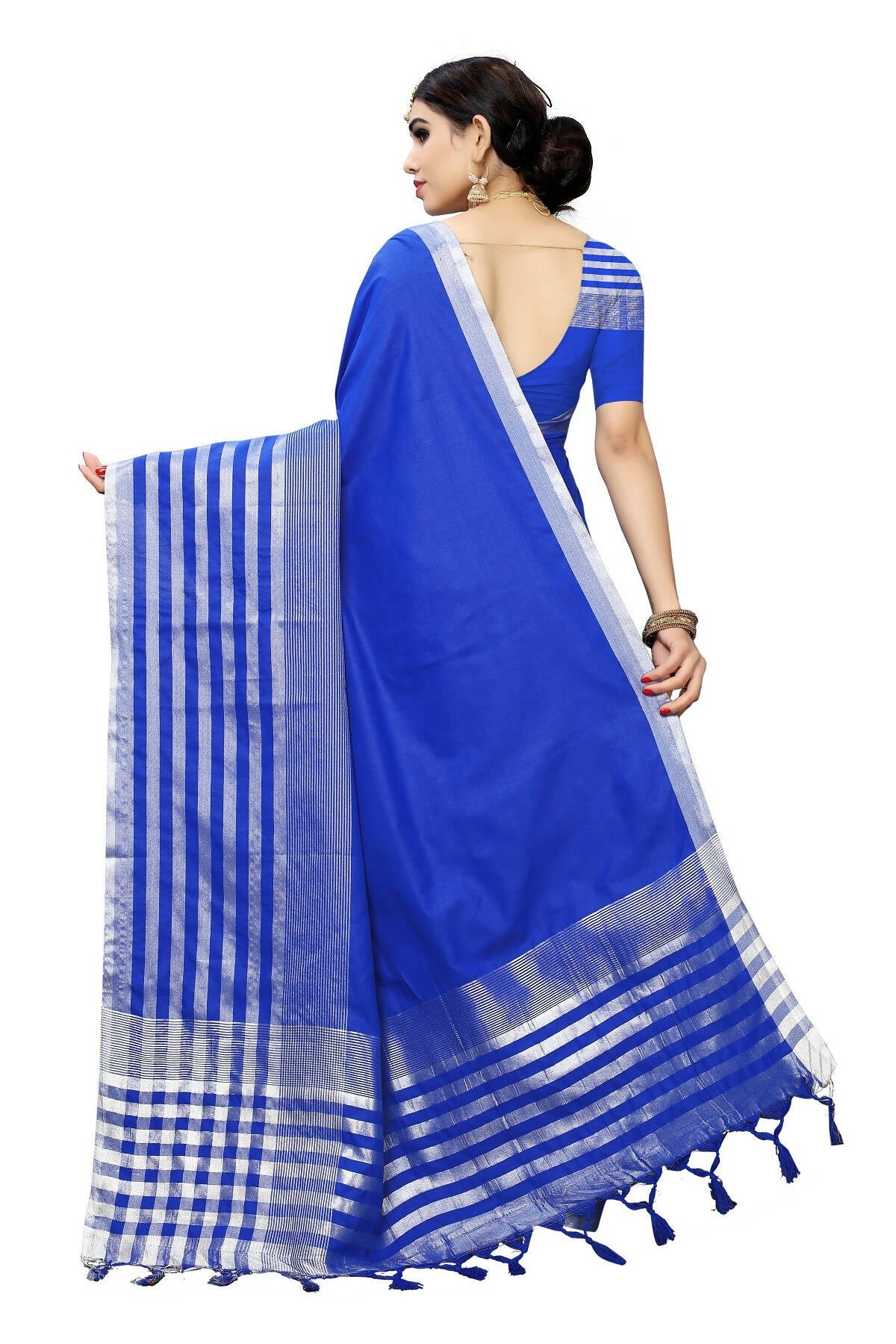 Vamika Blue Cotton Silk Weaving Saree (Twitter Royal Blue) - Distacart