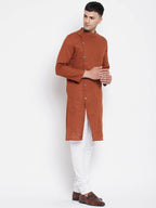 Even Apparels Brown Pure Cotton Men's Sherwani Kurta With Asymetrical Cut - Distacart