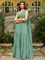 Janasya Sage Green Georgette Embellished Lehenga Choli