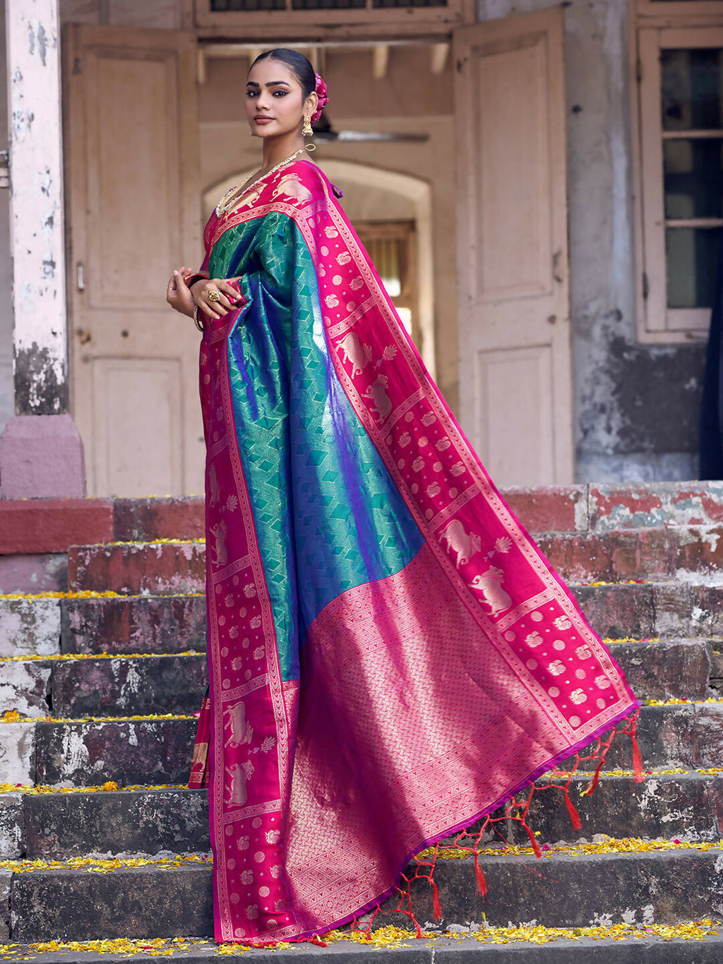 Shree Shyam Fashion Teal Soft Silk Saree - Distacart