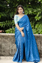 Blue Silk Blend Ethnic Motifs Saree with Unstitched Blouse - A2M