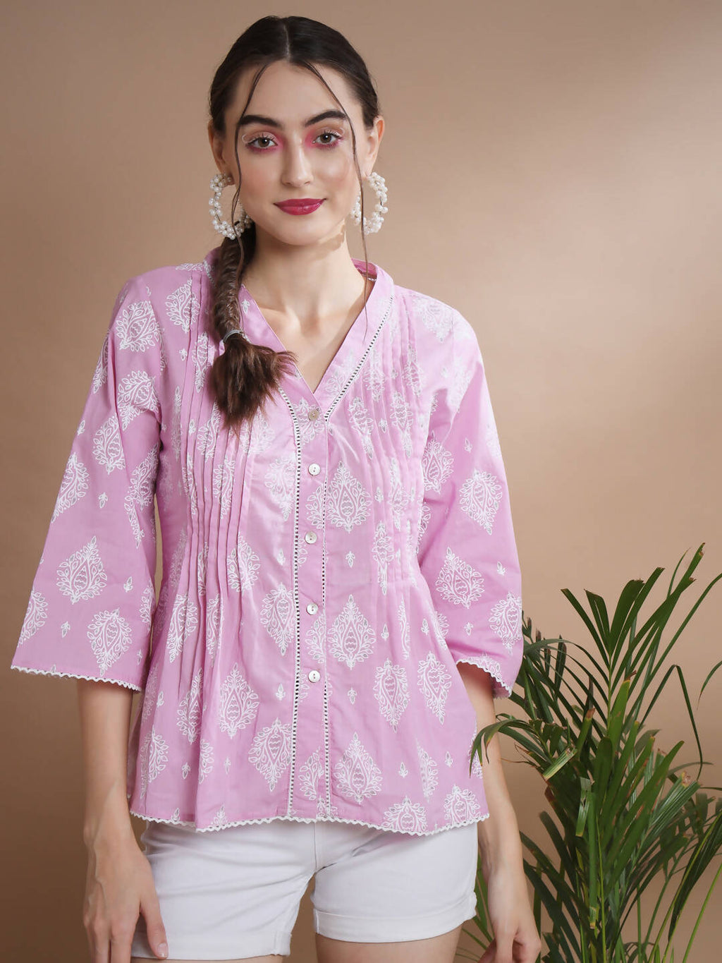 Myshka Women's Pink Printed V-Neck Top