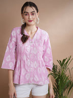 Myshka Women's Pink Printed V-Neck Top