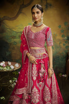 House of Panchhi Red Pure Silk Moti & Zarkan heavy embroidery Lehenga choli & Dupatta