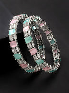 NVR Women's Set of 2 Multi-Coloured CZ Stone-Studded Handcrafted Bangles - Distacart