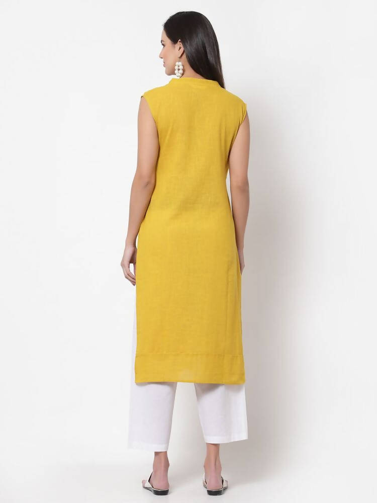 Myshka Women's Rayon Printed 3/4 Sleeve Round Neck Casual Yellow Dress