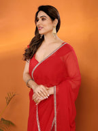 Designer Partywear Red Georgette Fancy Saree - Durga