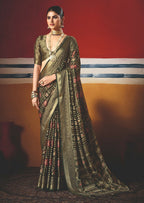 Joban Fashion Green Dull Moss Brasso Saree - Distacart