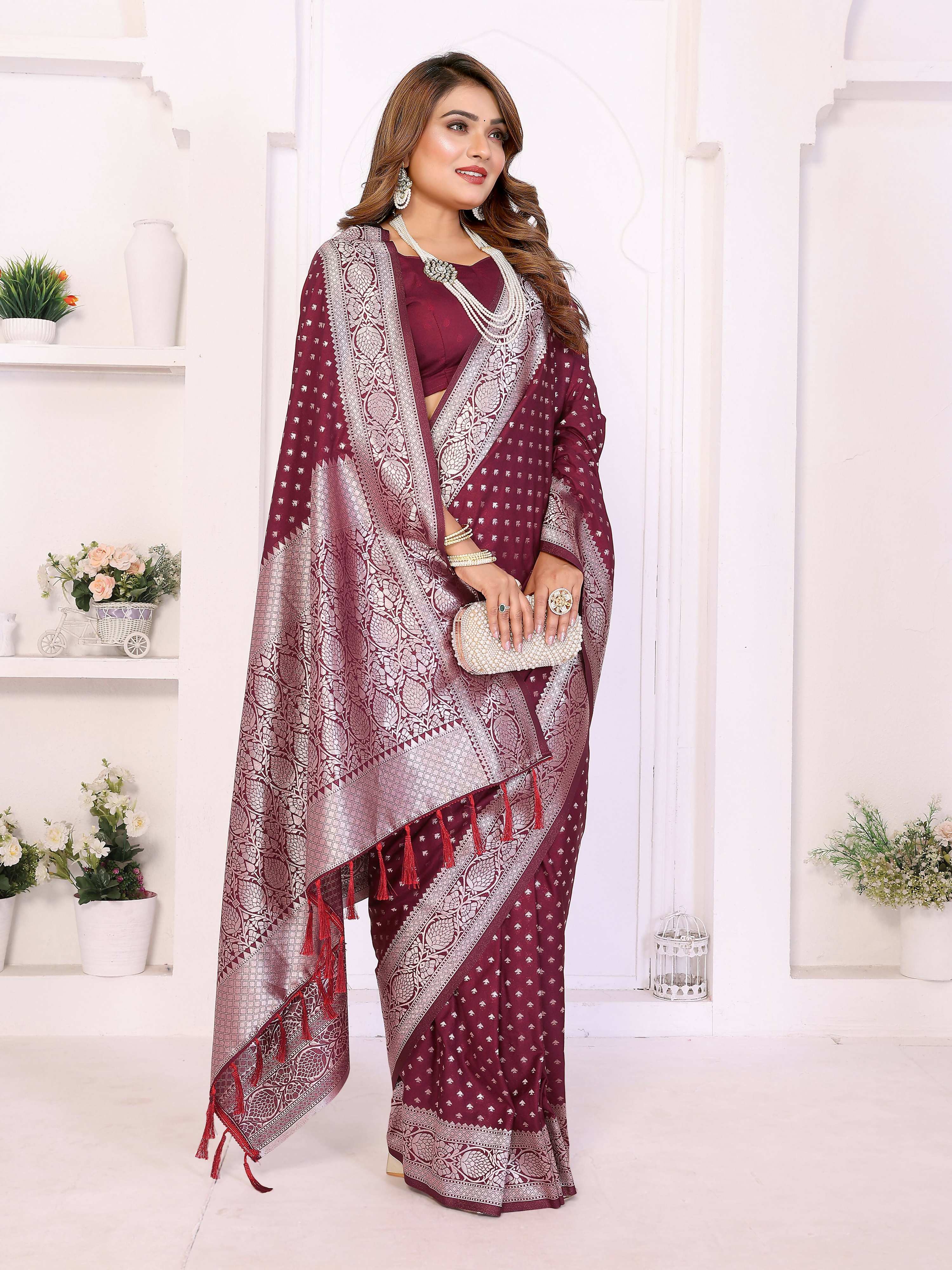 Aastha Fashion Wine Georgette Silk Zari Weaving Saree - Distacart