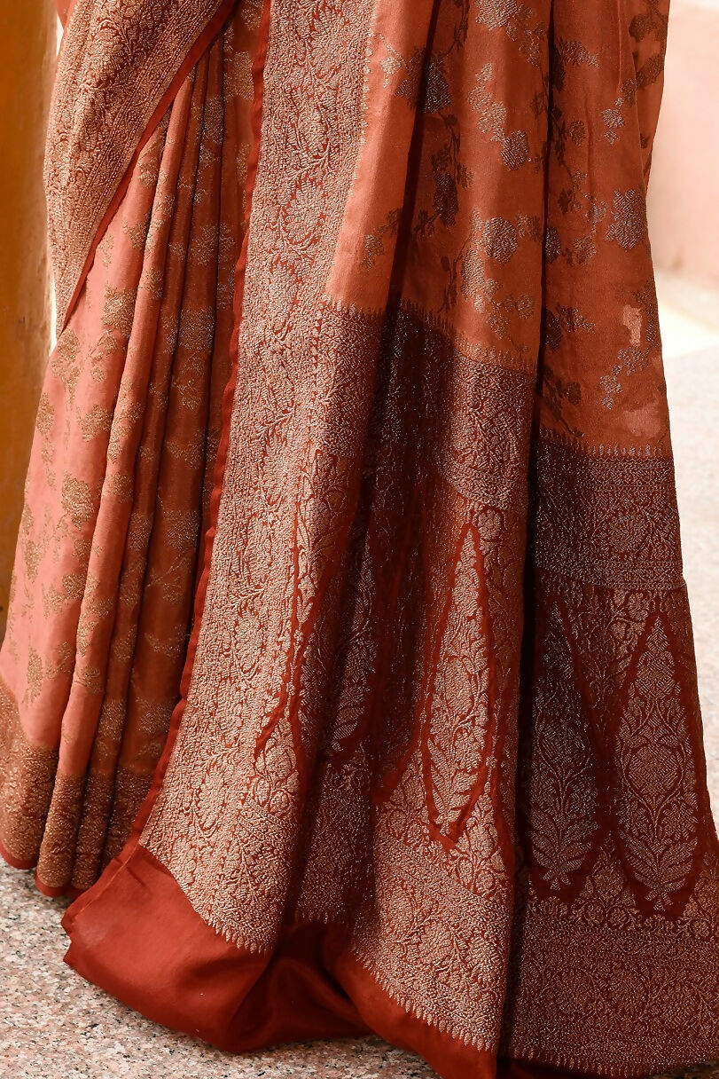 Joban Fashion Amber Crepe Chiffon Pure Handloom Banarasi Silk Saree