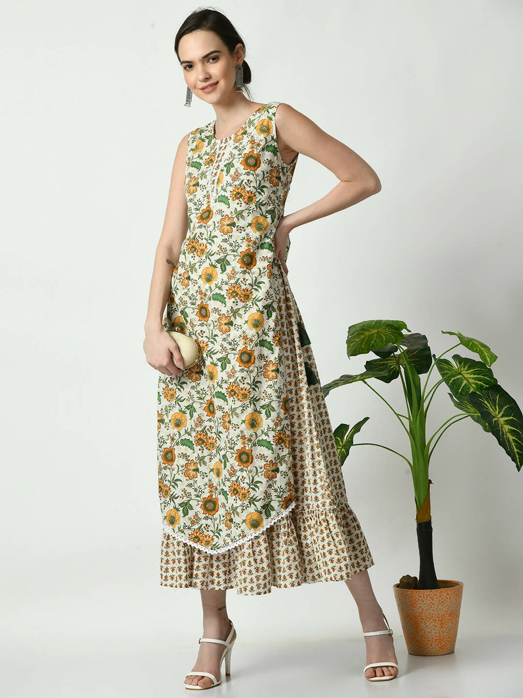 Myshka Women's Multi Floral Printed Gown Dress - Distacart
