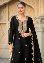 Ethnic Festive Wear Black Primium Chinon Fabric Stitched Suit With Dupatta - Zeeya