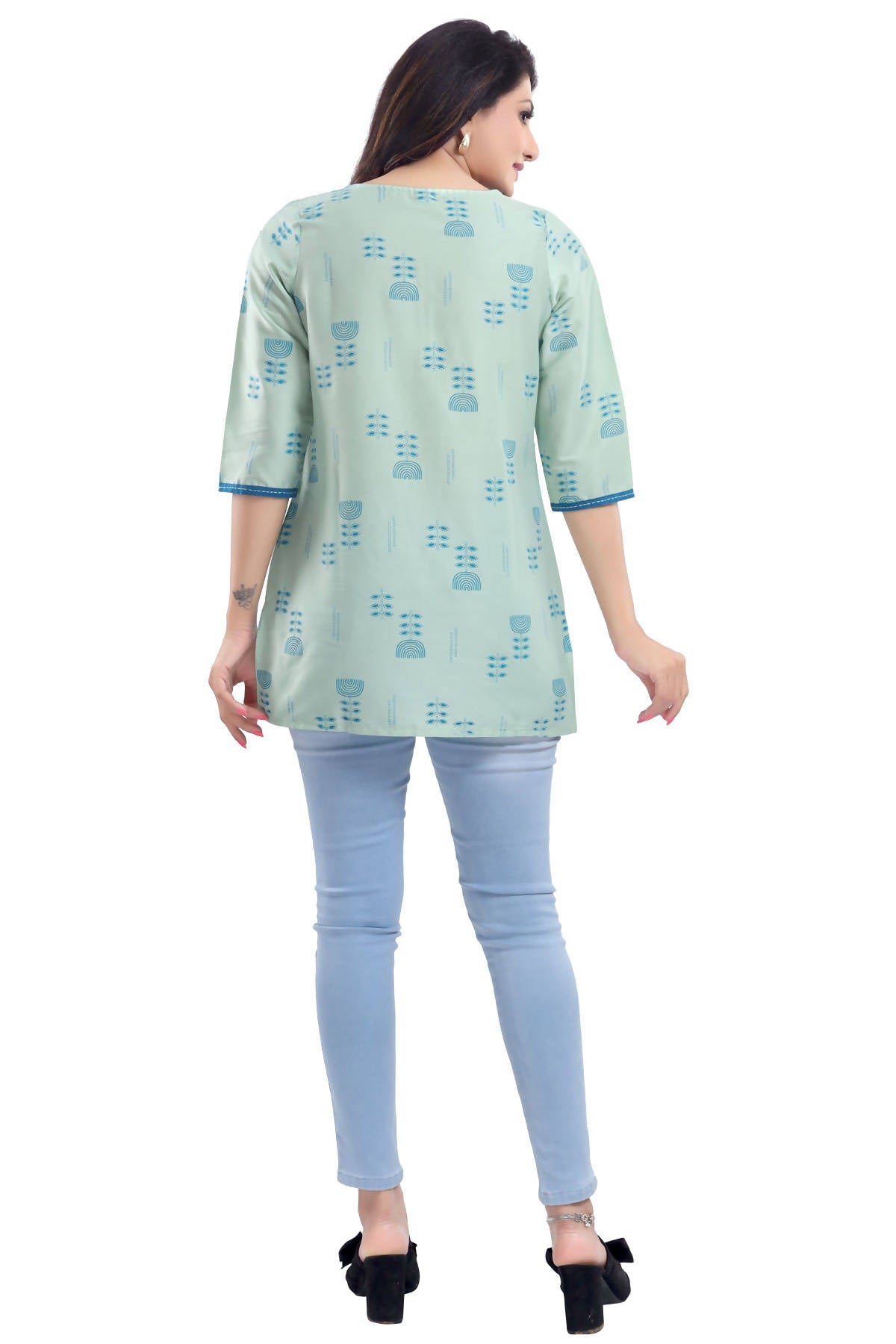 Snehal Creations Luxurious Fine Pista Cotton Silk Short Tunic - Distacart