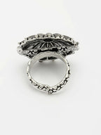 NVR Women's Silver-Toned Floral Shape Adjustable Finger Ring