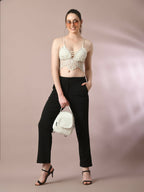 Myshka Women'sBlack Solid Party Straight Trousers