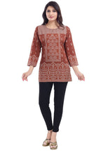 Snehal Creations Rust Faux Crepe Short Kurti Tunic Top