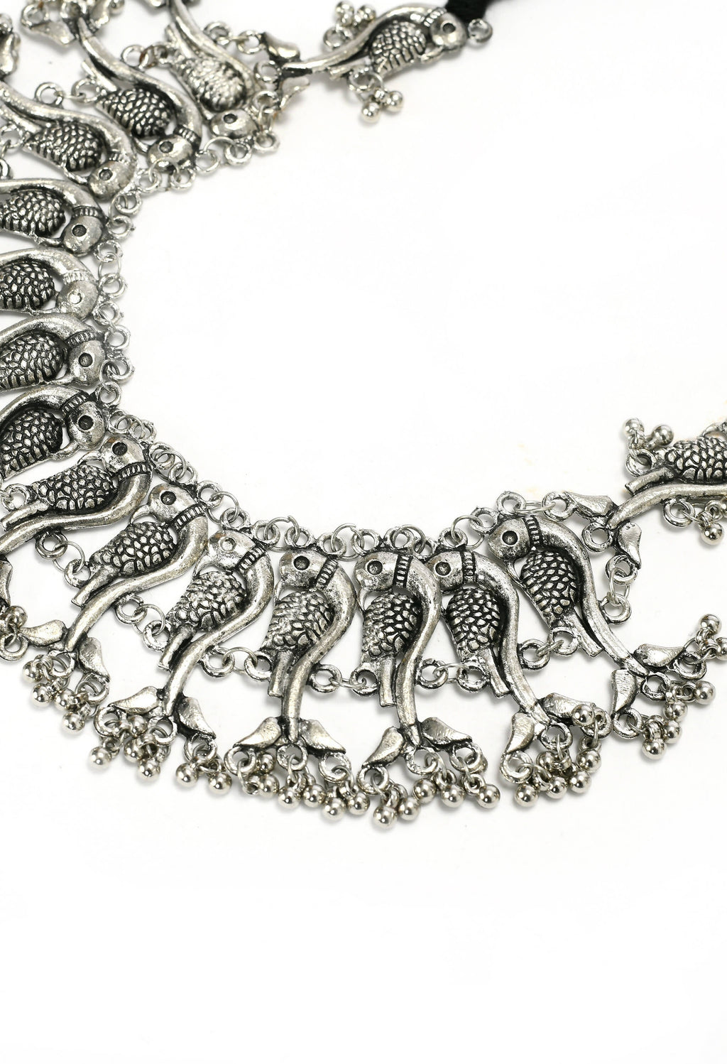 Mominos Fashion Johar Kamal Oxidised Silver-Plated Brass Finish Peacock Choker For Women (Silver) - Distacart