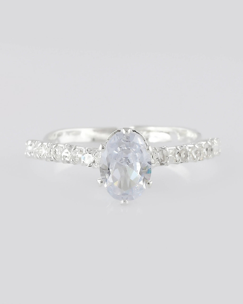 VOJ white CZ-detail Stainless Steel Cubic Zirconia Silver Plated Adjustable Finger Ring