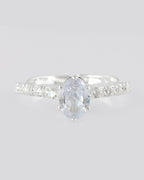 VOJ white CZ-detail Stainless Steel Cubic Zirconia Silver Plated Adjustable Finger Ring