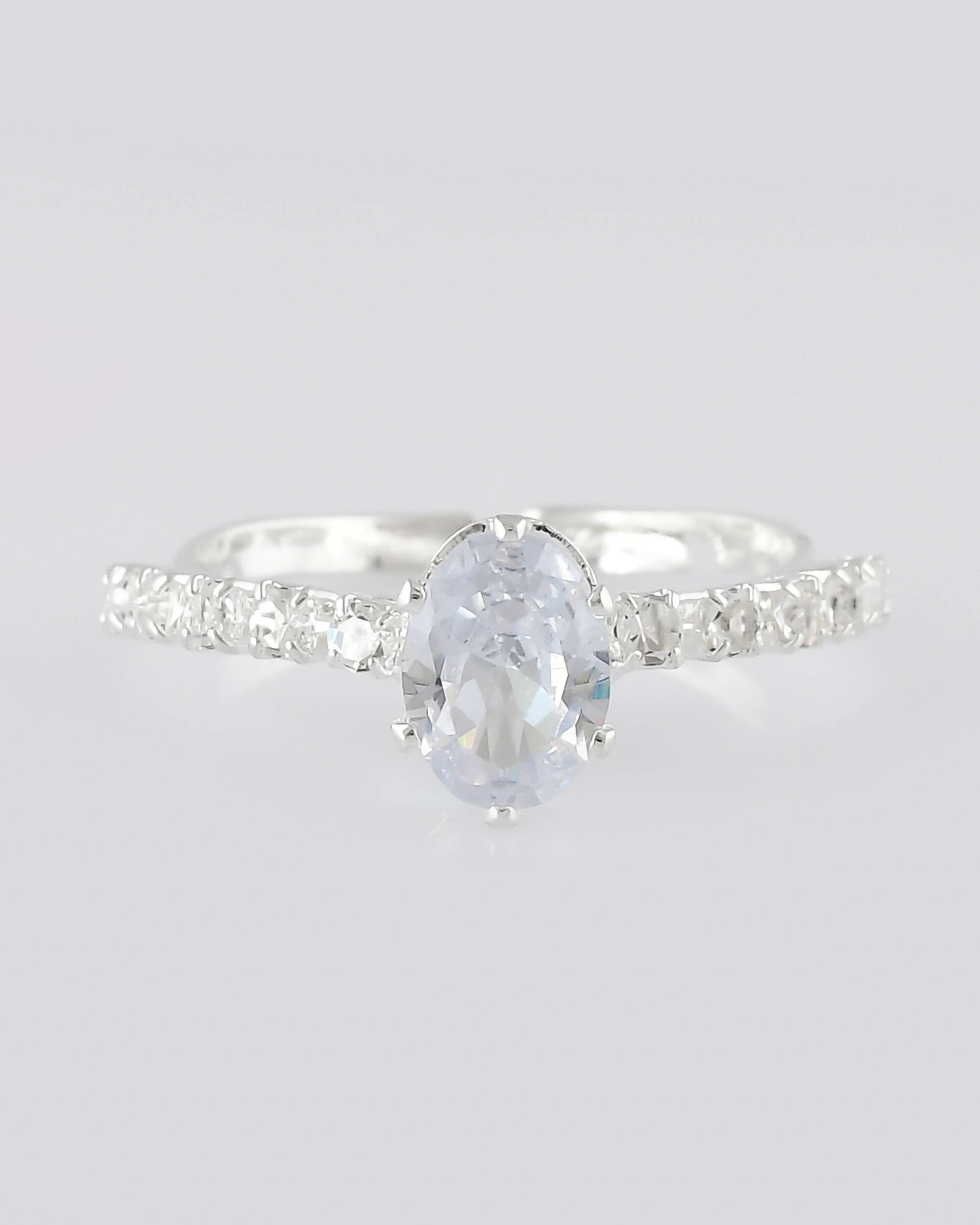 VOJ white CZ-detail Stainless Steel Cubic Zirconia Silver Plated Adjustable Finger Ring