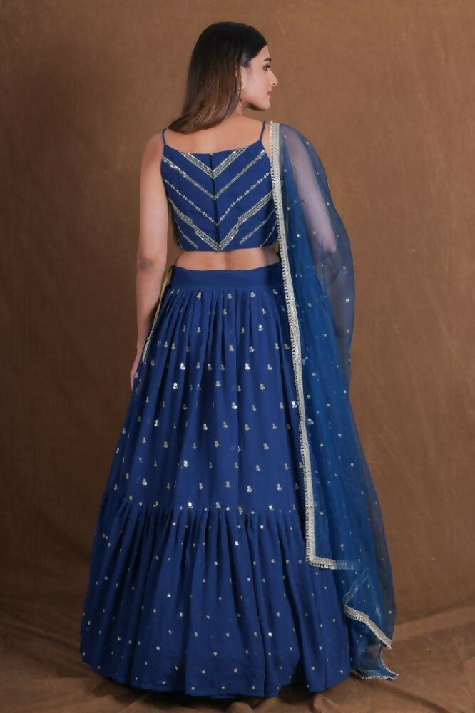 Teal Blue Georgette Sequence Work Lehenga Choli - Jihu Culture