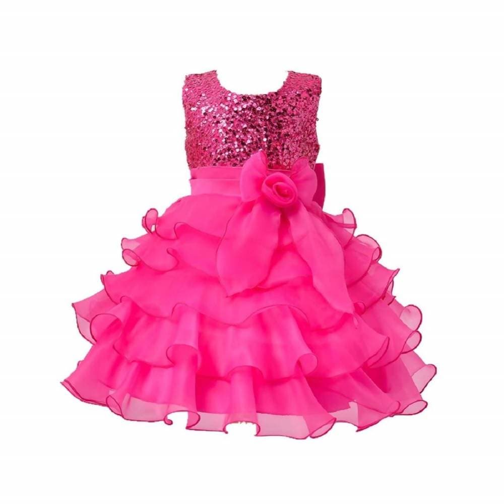 Asmaani Baby Girl's Pink Color Satin Knee Length Frock (AS-dress-22069)