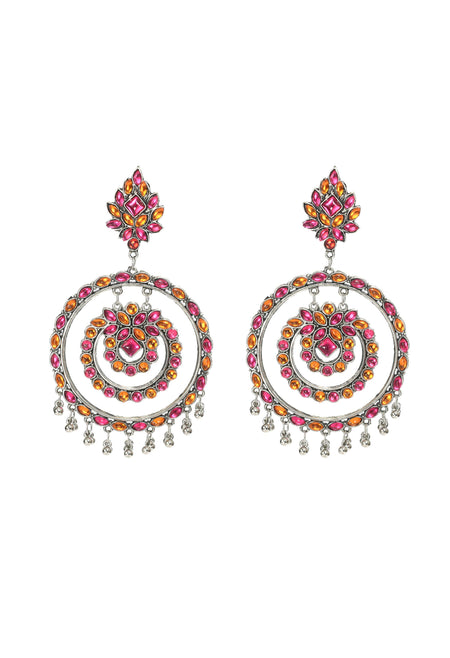 Mominos Fashion Johar Kamal Women's Pink & Orange Kundan Circles Earrings
