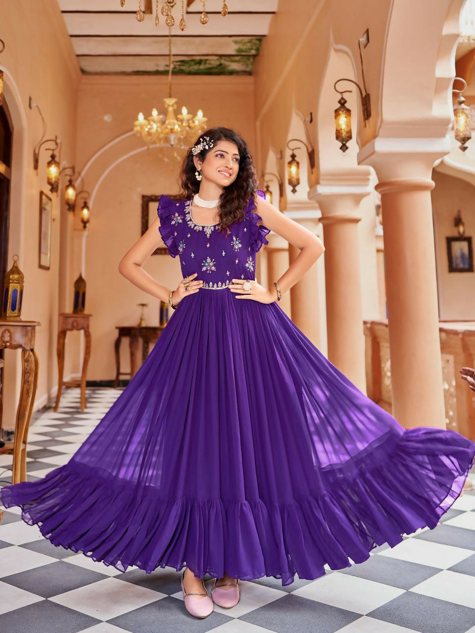 Joban Fashion Purple Readymade Dress With Sequins embroidery Work - Distacart