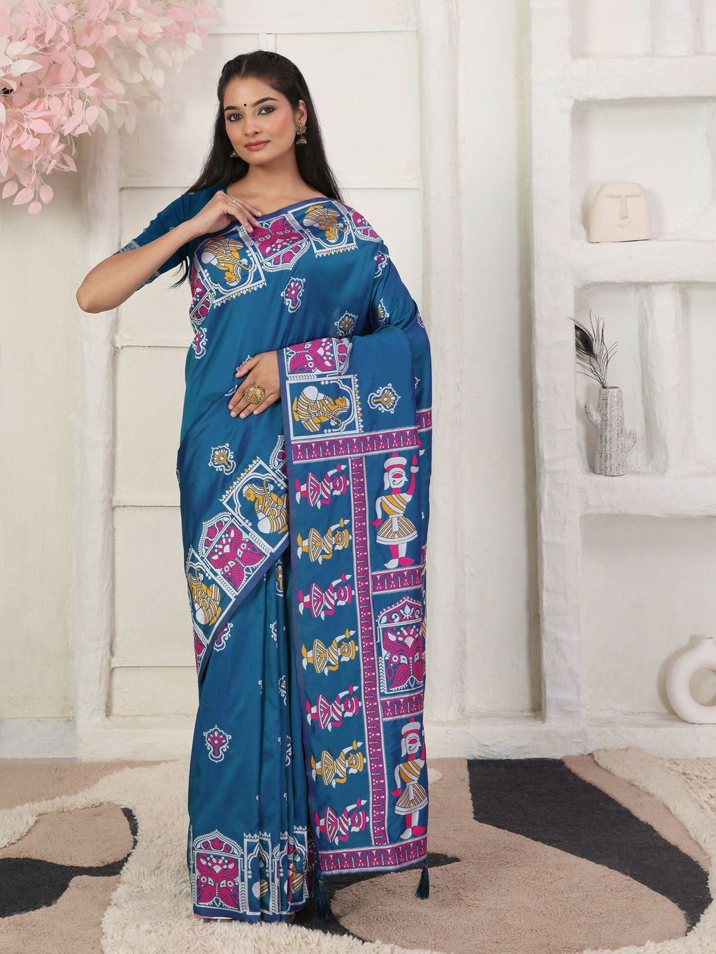 Shree Shyam Fashion Silk Blend Teal Blue Saree - Distacart