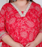 Miravan Plus Size Women'S Red Embroidered Anarkali Kurta And Dupatta  - Distacart
