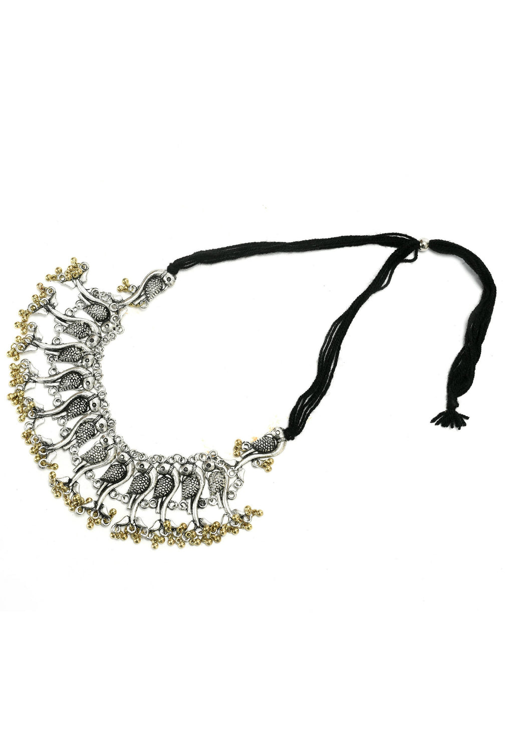 Mominos Fashion Johar Kamal Oxidised Silver-Plated Brass Finish Peacock Choker For Women (Silver/Golden) - Distacart