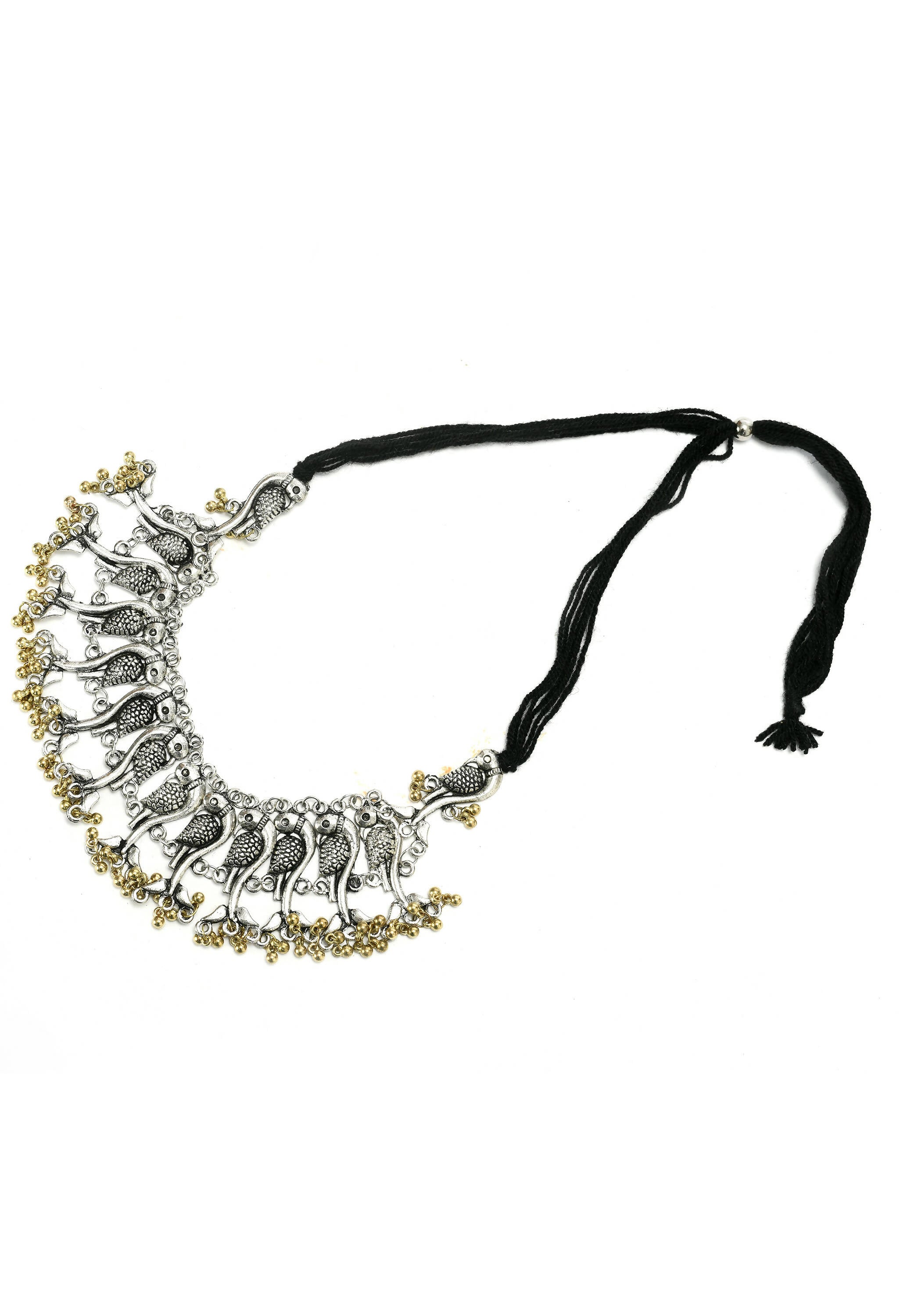 Mominos Fashion Johar Kamal Oxidised Silver-Plated Brass Finish Peacock Choker For Women (Silver/Golden) - Distacart