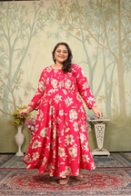 Jyoti Fashion Women's Pink Rayon Floral Print with Sequins Designer Anarkali Set